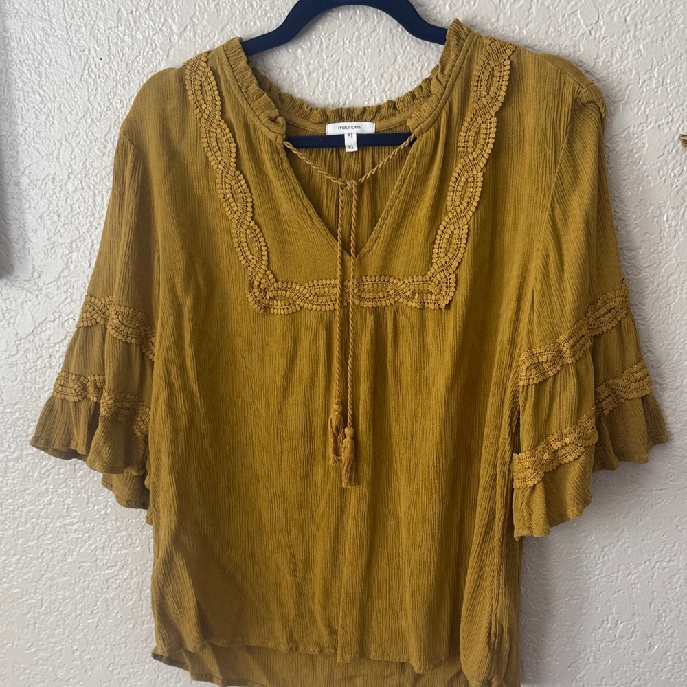 Maurices Mustard Blouse with Ruffle Details